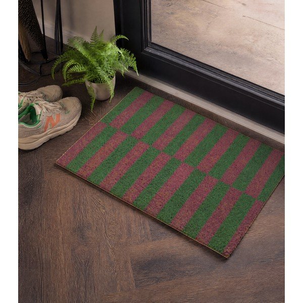 Wycieraczka z włókna kokosowego 40x60 cm Pink & Green Half Stripes – Artsy Doormats-image-1