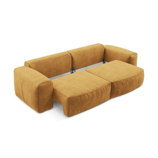 Musztardowa rozkładana sofa z tkaniny szenilowej 275 cm Kuki – Makamii-image-4