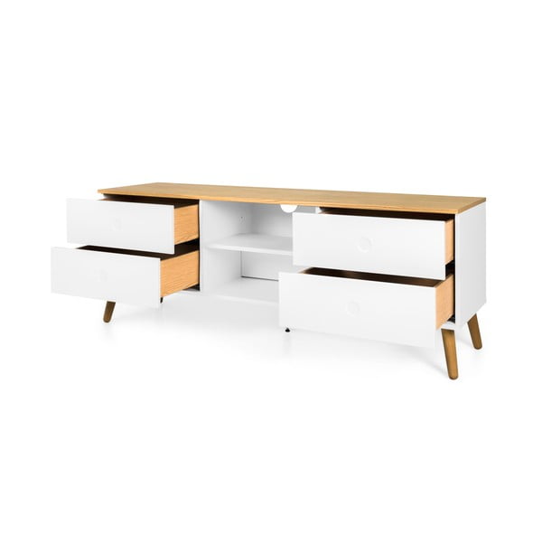 Biała szafka pod TV z nogami z drewna dębowego Tenzo Dot, szer. 162 cm-image-2