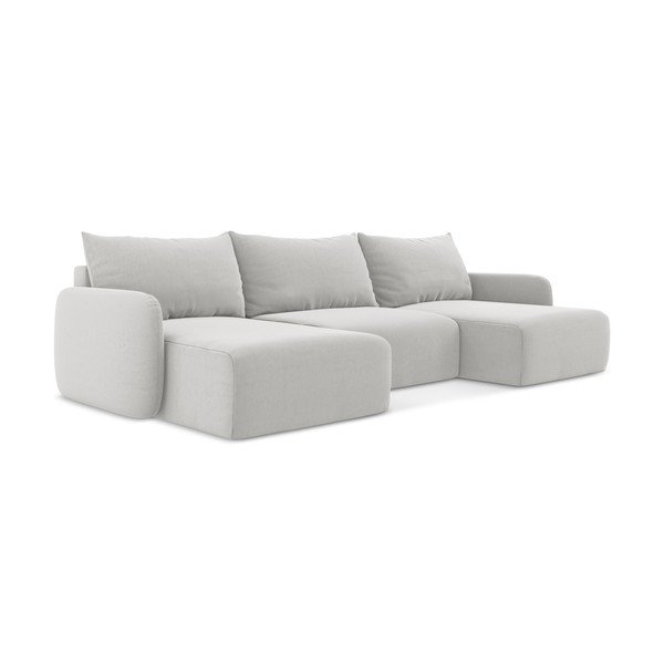 Jasnoszary aksamitny rozkładany/ze schowkiem narożnik (w kształcie litery U) Kalena – Makamii-image-2