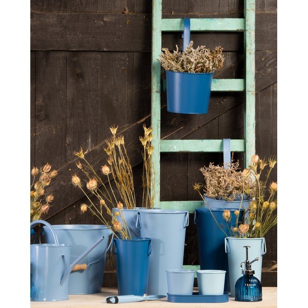 Zestaw 2 metalowych doniczek z ciemnoniebieską podstawką Esschert Design Gardener-image-1