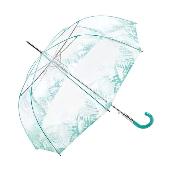 Przezroczysty parasol z niebieskimi detalami Birdcage Tropical Leaves, ⌀ 86 cm