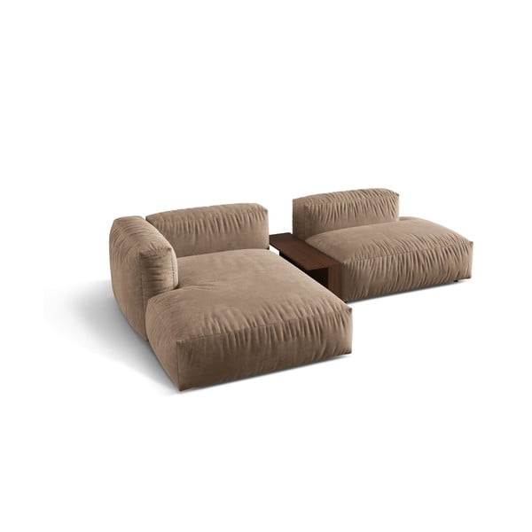 Jasnobrązowy aksamitny narożnik modułowy (lewostronny/z szezlongiem) Martina – Micadoni -image-2