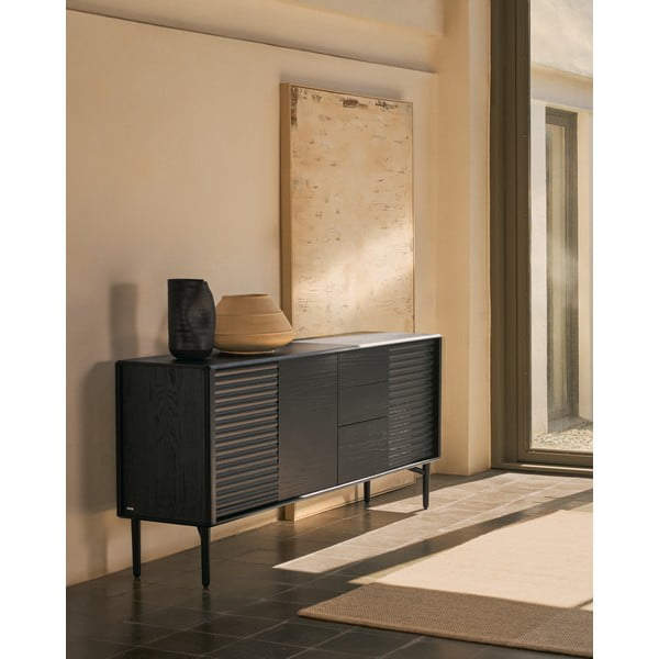 Czarna komoda w dekorze dębu 200x86x45 cm Lenon – Kave Home-image-1