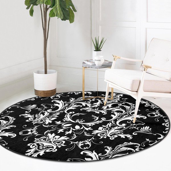 Czarno-biały okrągły dywan odpowiedni do prania i robotów sprzątających ø 80 cm Comfort – Mila Home-image-2