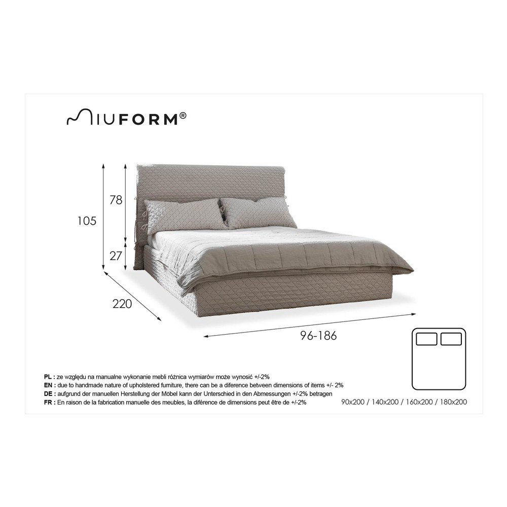 Beżowe tapicerowane łóżko jednoosobowe ze schowkiem i stelażem 90x200 cm Sleepy Luna – Miuform (zdjęcie 5)