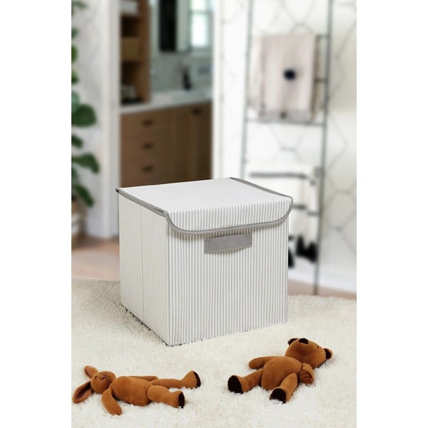 Szary tekstylny pojemnik z pokrywką 30x30x30 cm – Mioli Decor-image-1