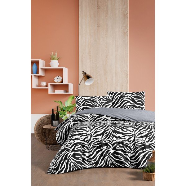 Czarno-biała bawełniana pościel dwuosobowa z prześcieradłem 200x220 cm – Mila Home-image-2