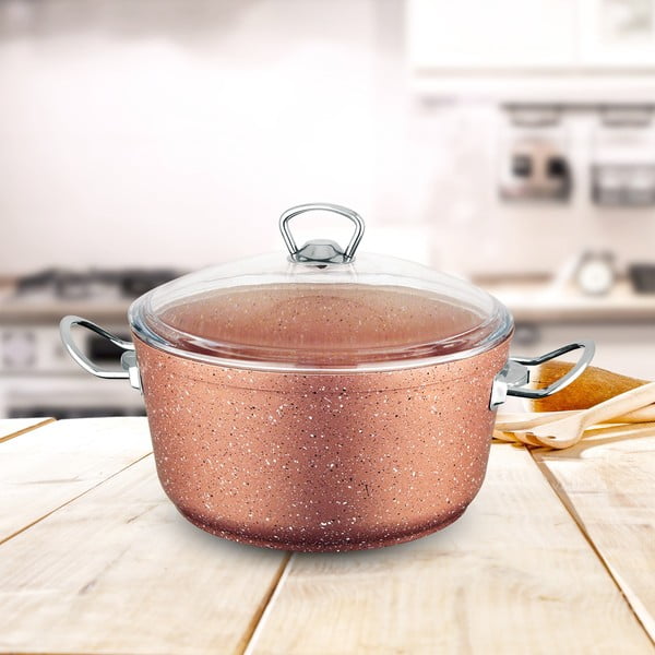 Różowy aluminiowy garnek z pokrywką Güral Porselen Classic, ø 26 cm-image-1