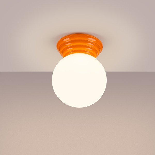 Pomarańczowa lampa sufitowa ceramiczna ze szklanym kloszem ø 12 cm Farsa – Sollux-image-2