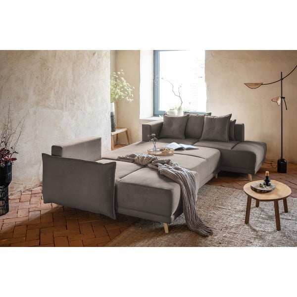 Jasnobrązowy sztruksowy rozkładany narożnik (prawostronny/w kształcie litery U) Lazy Lukka – Miuform-image-4