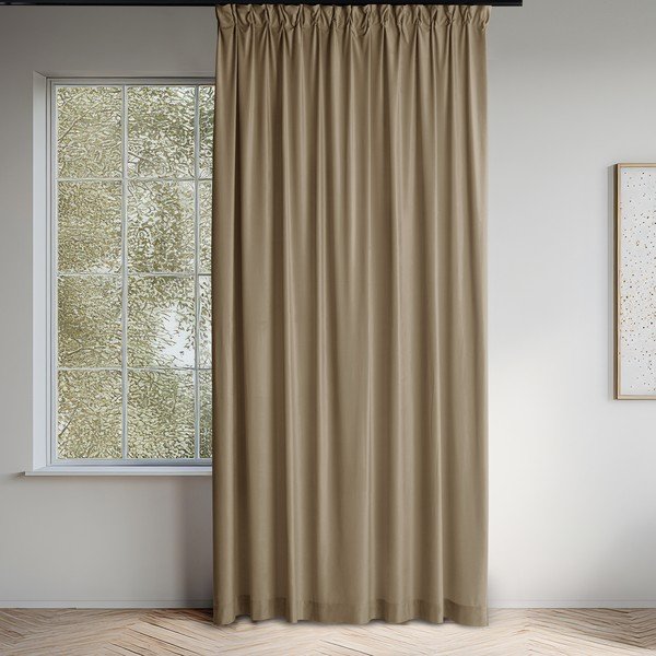 Beżowa aksamitna zasłona częściowo zaciemniająca (dimout) 265x175 cm Velto – Filumi-image-1