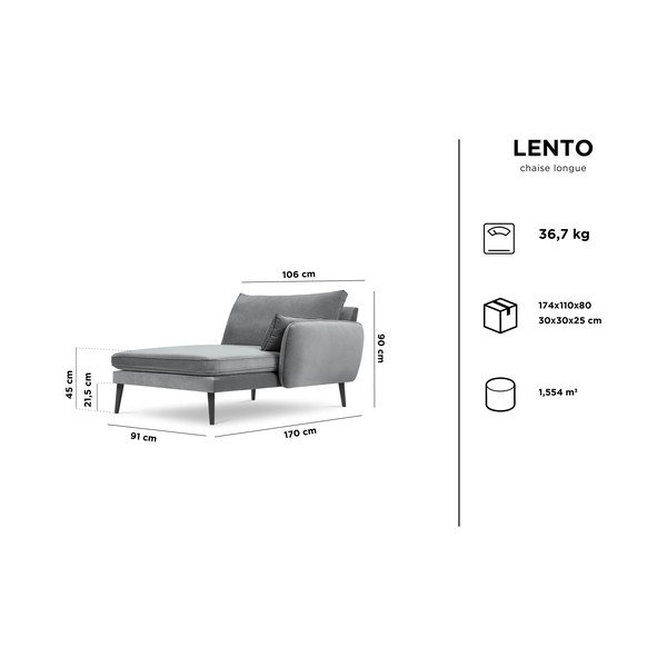 Żółty aksamitny szezlong z czarnymi nogami Kooko Home Lento, prawostronny-image-4