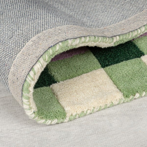 Zielono-fioletowy wełniany dywan tkany ręcznie 200x290 cm Kai Wool Border – Flair Rugs-image-3