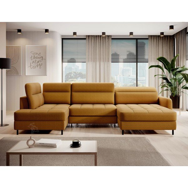 Żółty aksamitny rozkładany/ze schowkiem narożnik (lewostronny/w kształcie litery U) Berrto – ELTAP-image-1