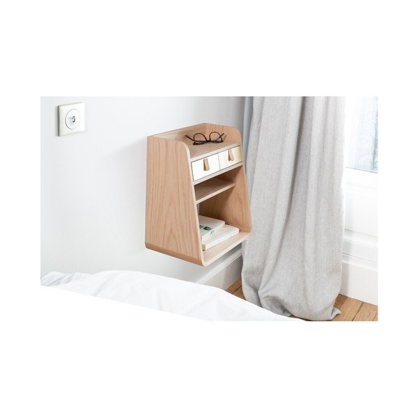 Półka z drewna dębowego z 2 białymi szufladami HARTÔ Suzon-image-2