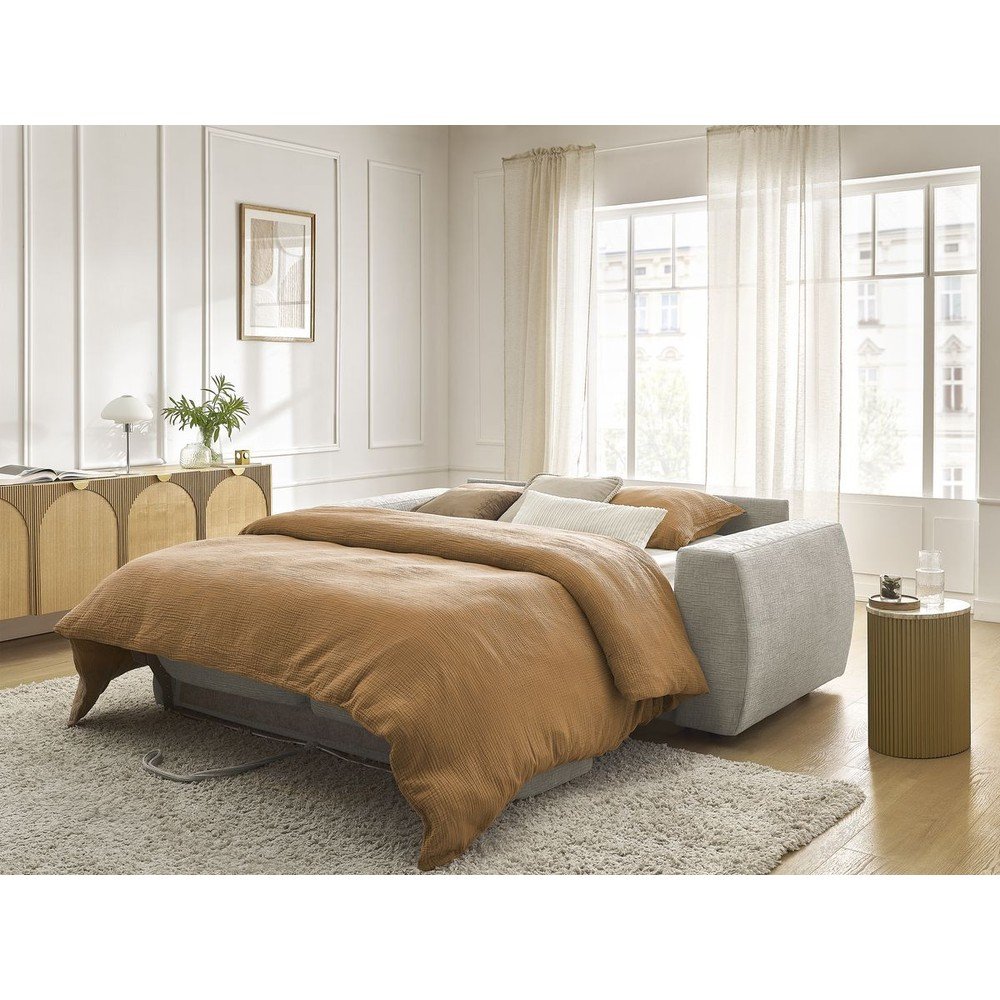 Beżowa rozkładana sofa do spania z tkaniny szenilowej 240 cm Hugo – Bobochic Paris (zdjęcie 4)
