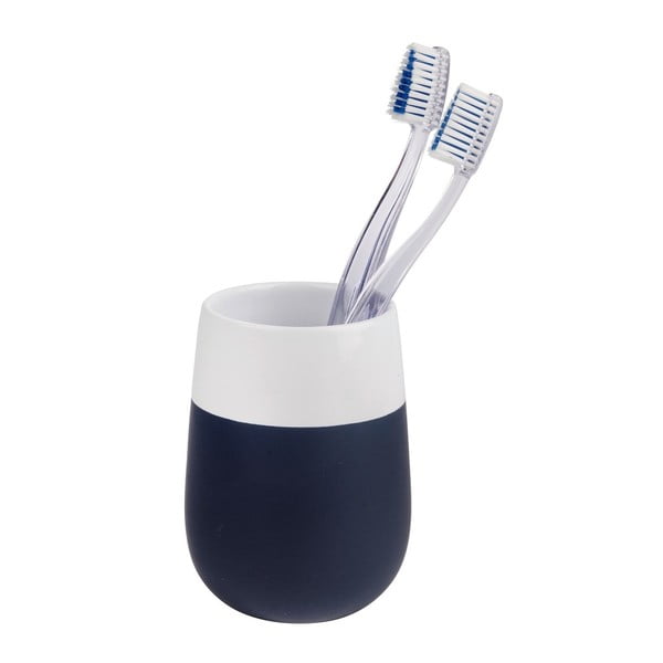 Niebiesko-biały kubek ceramiczny na szczoteczki do zębów Wenko Matta