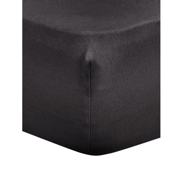 Czarne flanelowe prześcieradło Westwing Collection, 140x200 cm