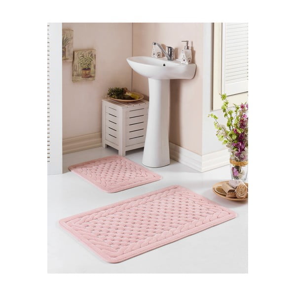 Zestaw 2 pudroworóżowych dywaników łazienkowych Hasir