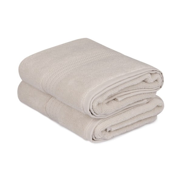 Zestaw 2 jasnobrązowych ręczników łazienkowych Mira, 90x50 cm