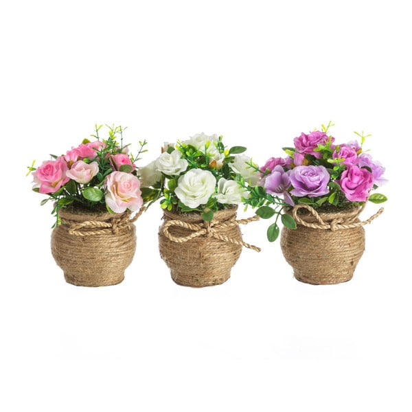 Zestaw 3 sztucznych kwiatów w doniczce Unimasa Roz