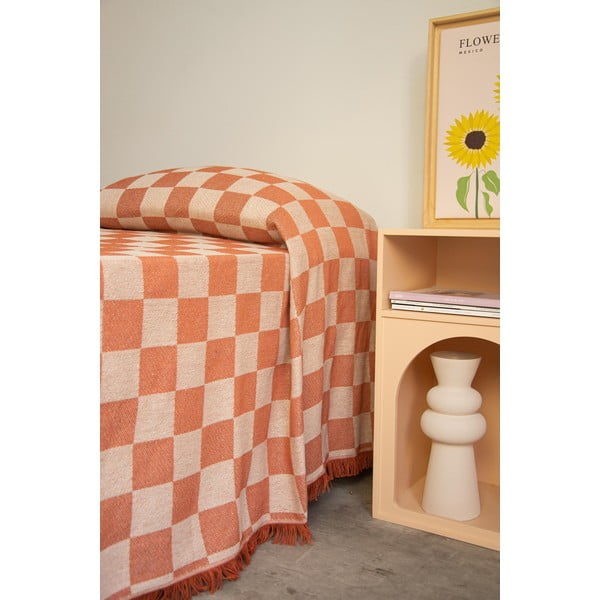 Ceglana/beżowa narzuta na łóżko dwuosobowe 240x240 cm Terracota Checkerboard – Really Nice Things