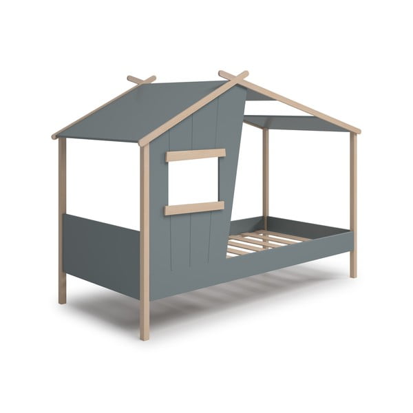 Szarozielone łóżko dziecięce z litego drewna sosnowego w kształcie domku ze stelażem 90x190 cm Luba – Marckeric-image-2