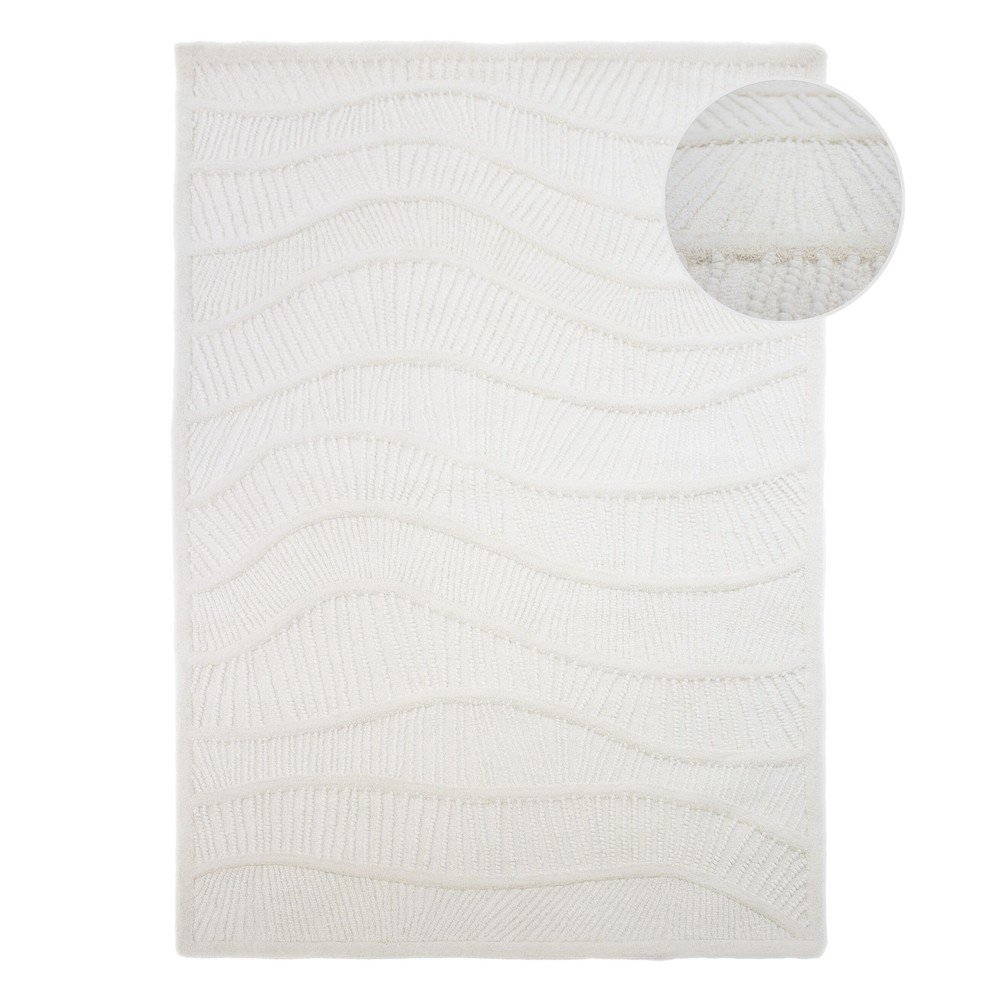 Biały dywan z mieszanki wełny tkany ręcznie 160x230 cm Sculptured Wave – Flair Rugs
