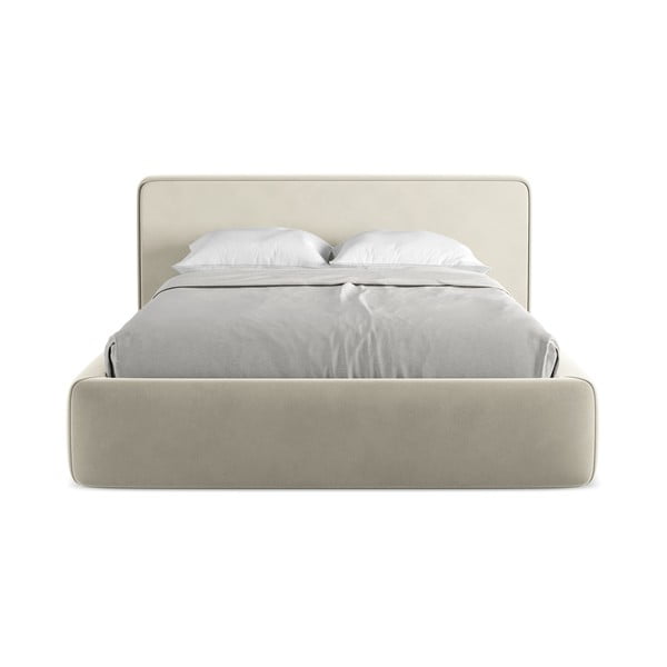 Kremowe tapicerowane łóżko dwuosobowe ze schowkiem i stelażem 140x200 cm Kiana – Makamii-image-4