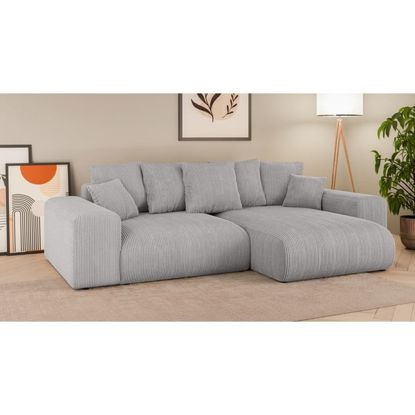 Jasnoszary sztruksowy rozkładany narożnik ze schowkiem (strona zmienna) Luma – Ropez-image-1