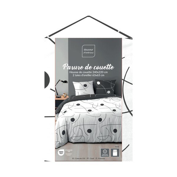 Biała/ciemnoszara pościel dwuosobowa z mikrowłókna 3-częściowa 240x220 cm Sonate – douceur d'intérieur-image-3