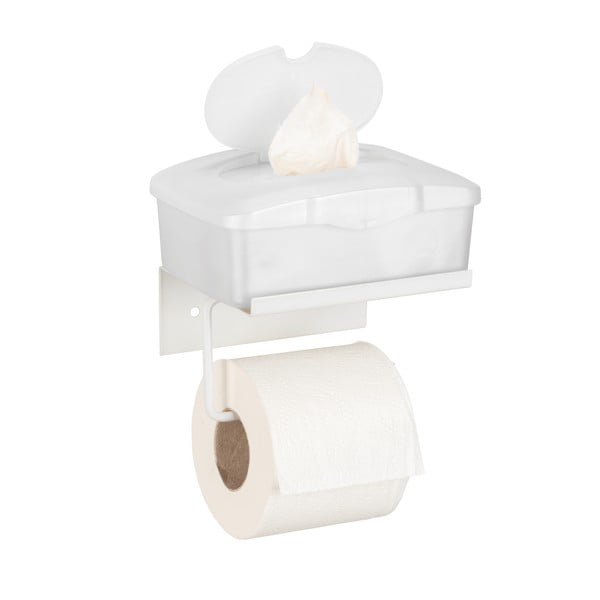 Biały samoprzylepny metalowy uchwyt na papier toaletowy z półką Desulo – Wenko-image-3