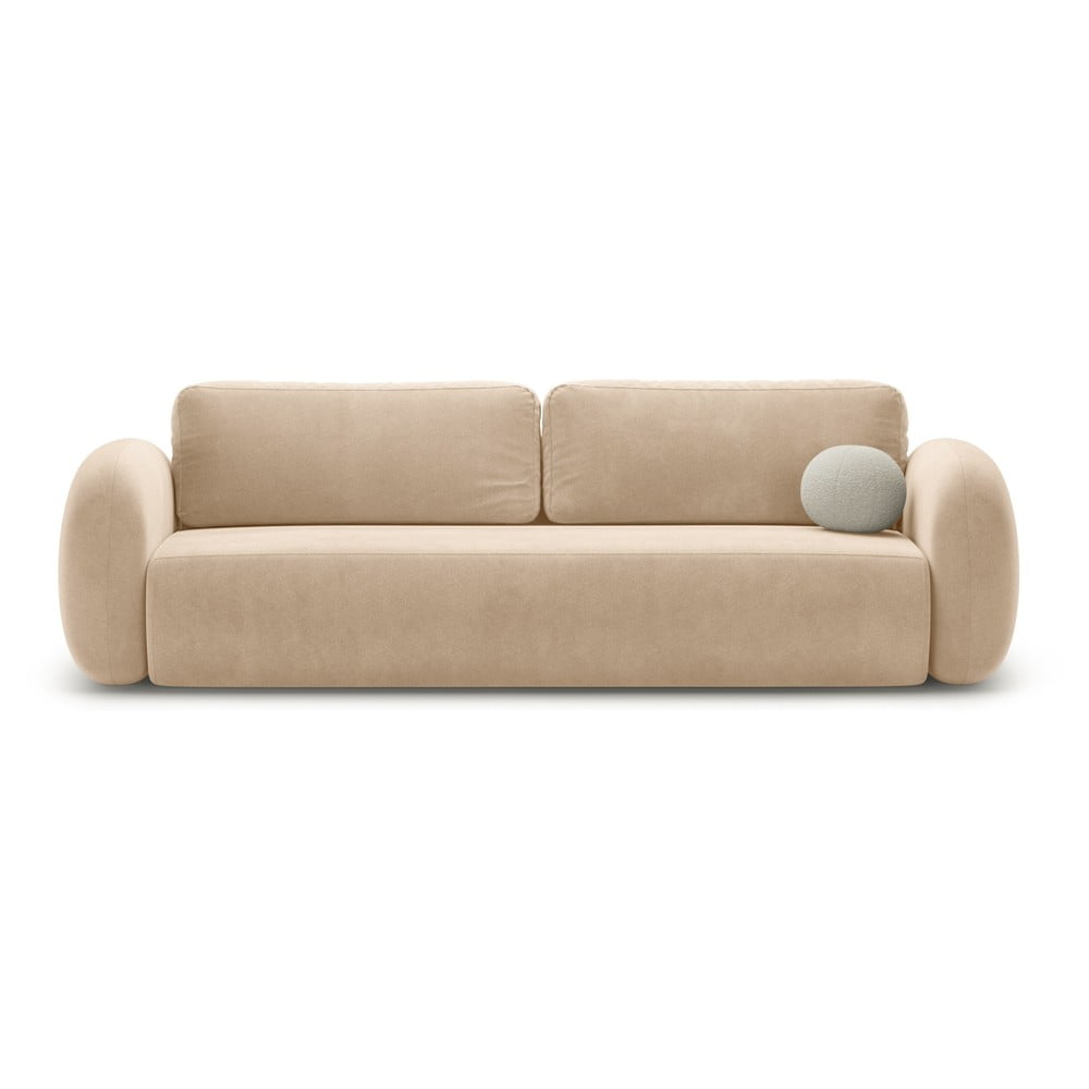 Beżowa aksamitna rozkładana/ze schowkiem sofa 262 cm Tonale – Cosmopolitan Design