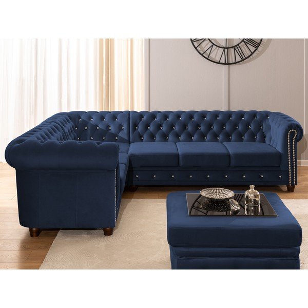 Niebieski aksamitny rozkładany narożnik (lewostronny/w kształcie litery L) York Blik – Ropez-image-4