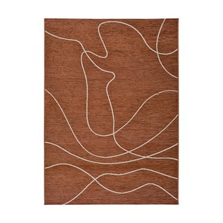 Ciemnopomarańczowy dywan zewnętrzny z domieszką bawełny Universal Doodle, 57x110 cm