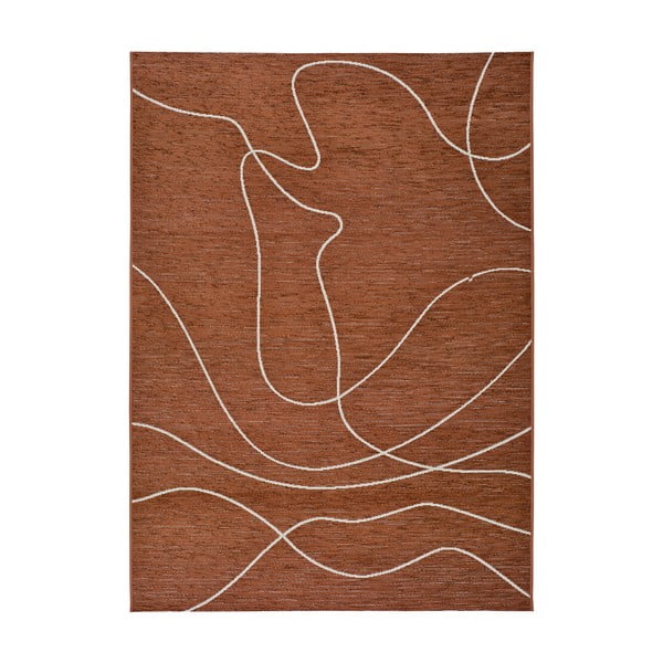 Ciemnopomarańczowy dywan zewnętrzny z domieszką bawełny Universal Doodle, 130x190 cm