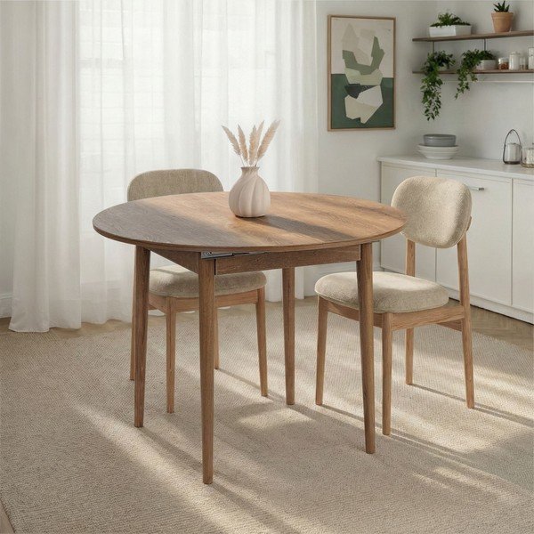 Okrągły rozkładany stół z dodatkowym blatem w dekorze dębu ø 100 cm Viona – Kalune Design-image-2