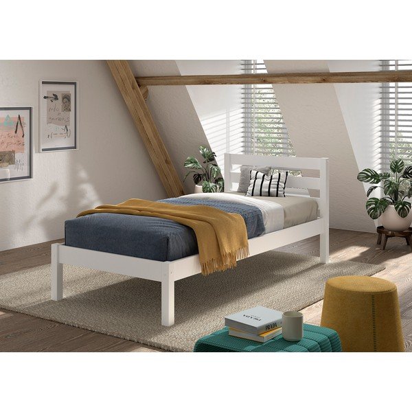 Białe łóżko dziecięce z litego drewna sosnowego bez stelaża 90x200 cm Pino – Vipack-image-1