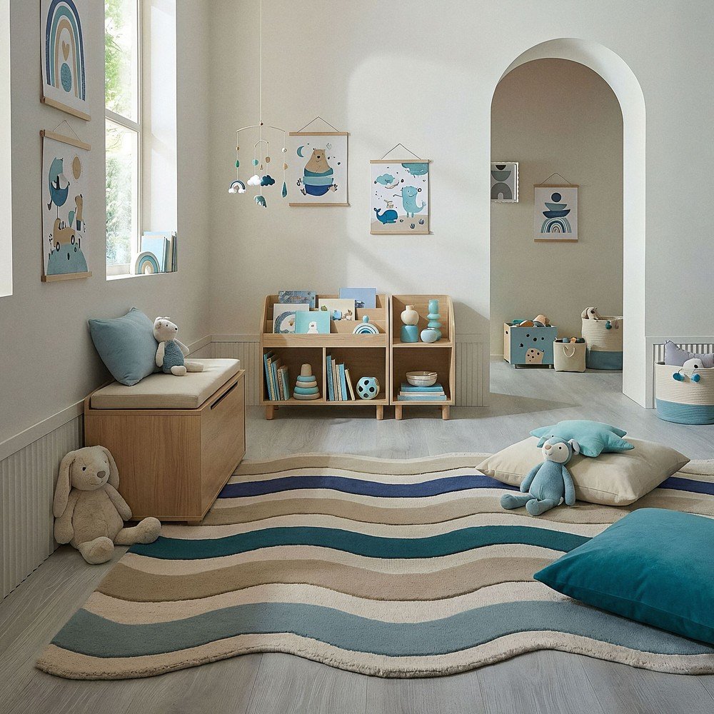 Niebieski wełniany dywan tkany ręcznie 200x290 cm Cascade Wool – Flair Rugs (zdjęcie 2)