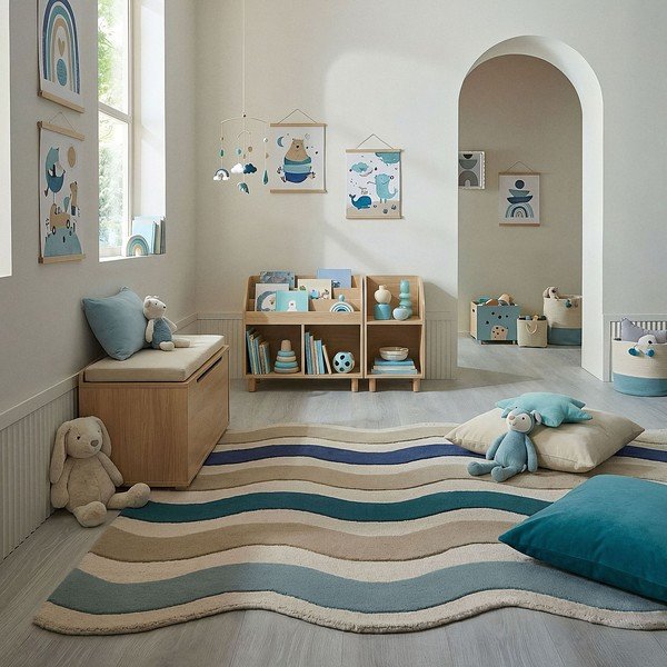 Niebieski wełniany dywan tkany ręcznie 140x200 cm Cascade Wool – Flair Rugs-image-1