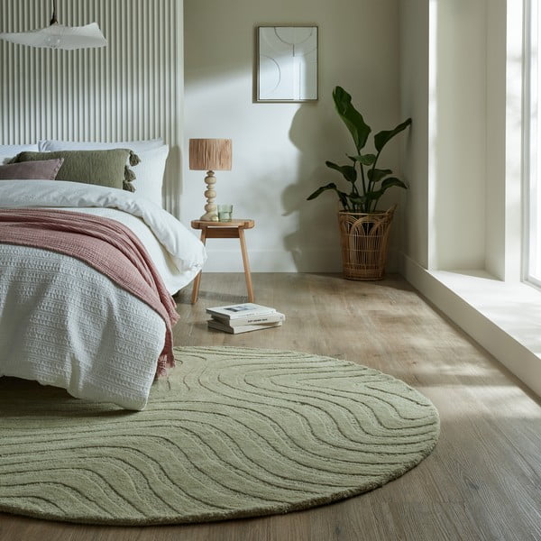 Wełniany okrągły dywan tkany ręcznie w kolorze khaki ø 160 cm Mesmerise Sage – Flair Rugs-image-1