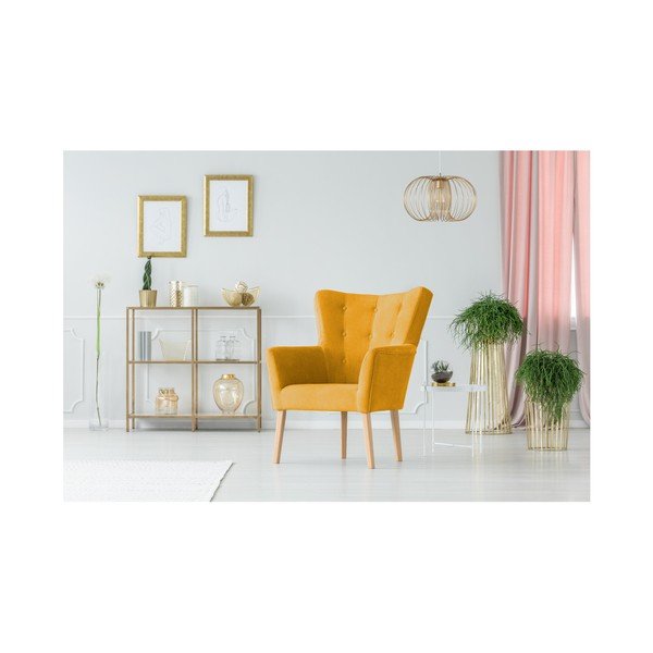 Żółty fotel z podłokietnikami Micadoni Home Lamarta-image-2
