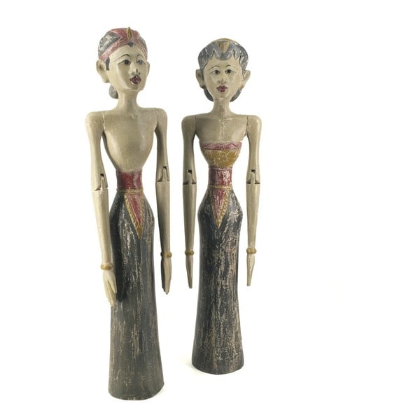 Zestaw 2 figurek z drewna tekowego Moycor Indonesian