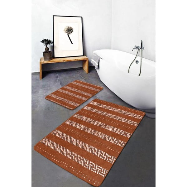 Brązowe aksamitne dywaniki łazienkowe zestaw 2 szt. 60x100 cm – Mila Home-image-3