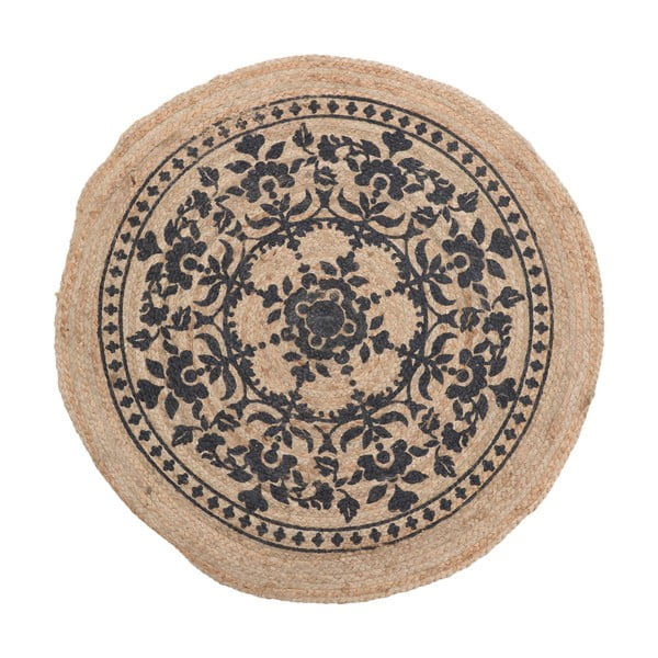 Okrągły dywan z juty i bawełny InArt Black Mandala, ⌀ 90 cm