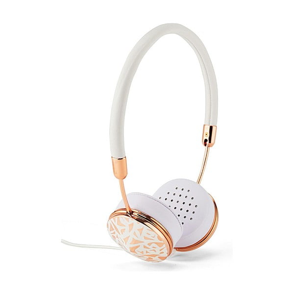 Białe słuchawki z detalami w barwie różowego złota Frends Layla Mosaic