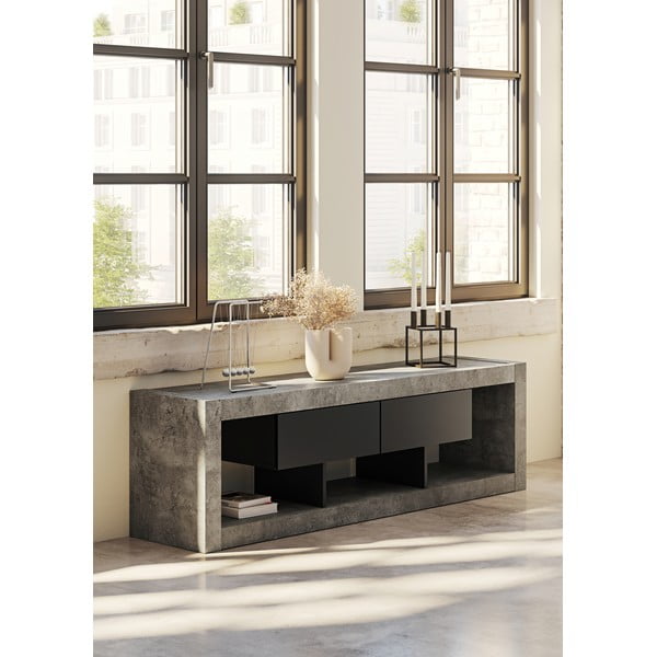 Czarno-szara szafka pod TV w dekorze betonu 175x52 cm Nara – TemaHome-image-4