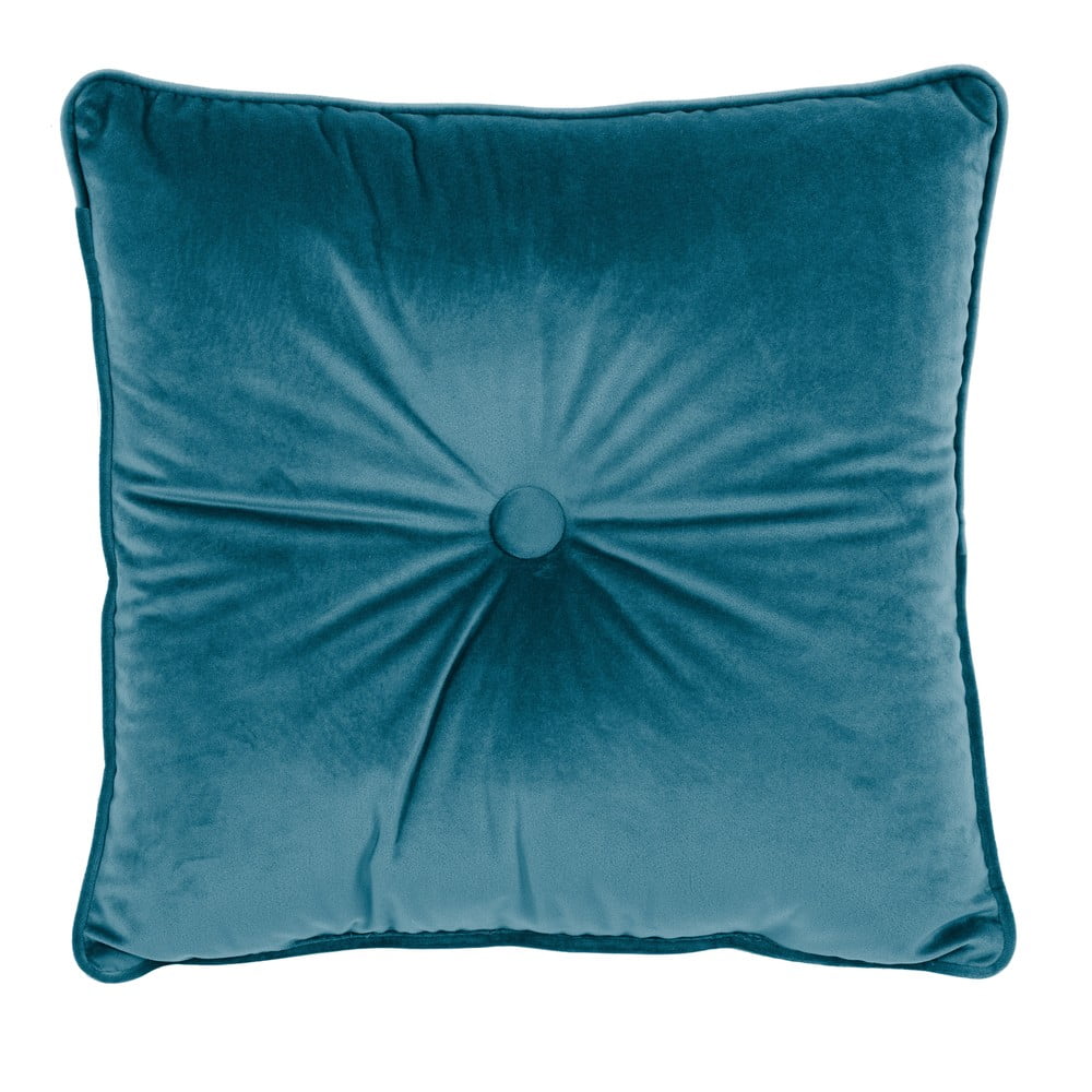 Niebieska poduszka Tiseco Home Studio Velvet Button, 45x45 cm