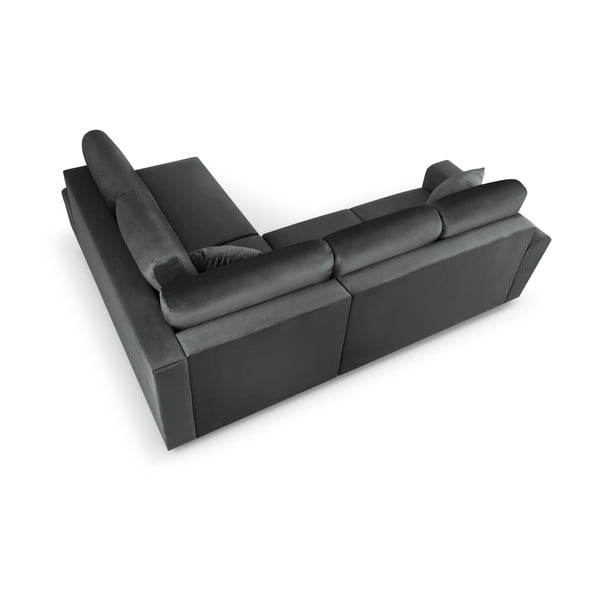 Ciemnoszary aksamitny rozkładany narożnik ze schowkiem (prawostronny/w kształcie litery L) Kyoto – Cosmopolitan Design-image-4